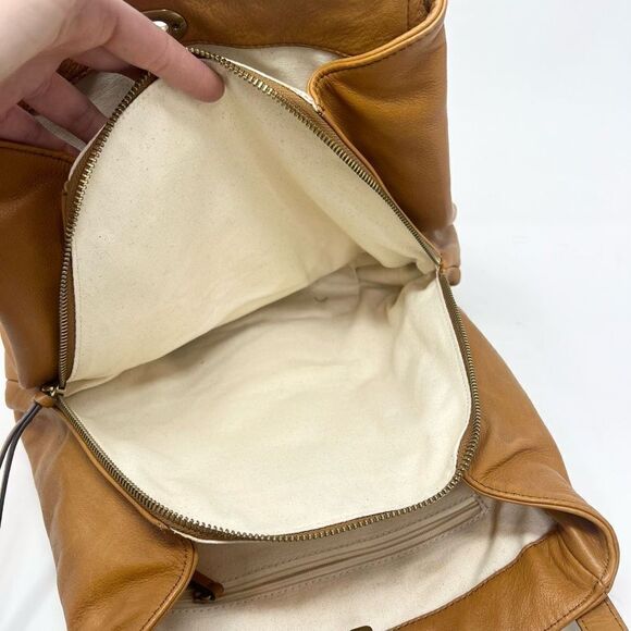 Margot Tote Bag Womens Tan Leather Turn Lock Front Double Handle - Picture 11 of 12